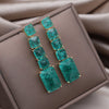 European American Design Jewelry Long Square Green Cracked Zircon Earrings  Women's Wedding Party Accessories