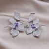 European American Design Jewelry  Full Zircon Large Flower Earrings Elegant Women's Wedding Party Accessories