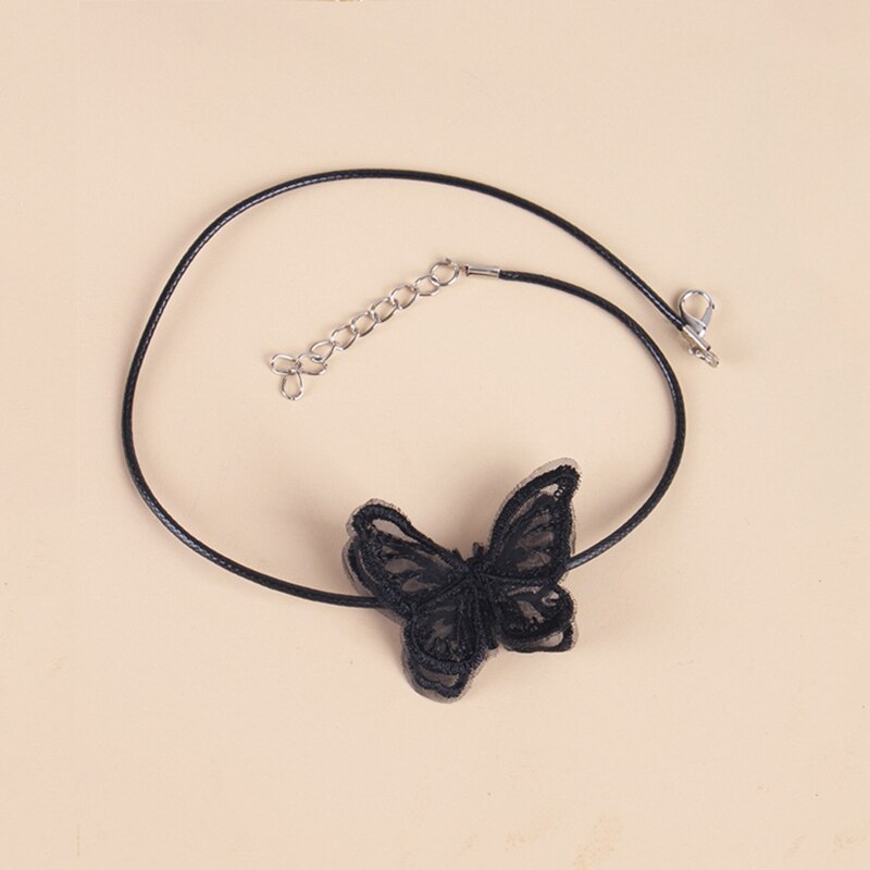 European And American Sexy Lace Bow Collarbone Chain Women Charm Korean White / Black Lace Butterfly Necklace