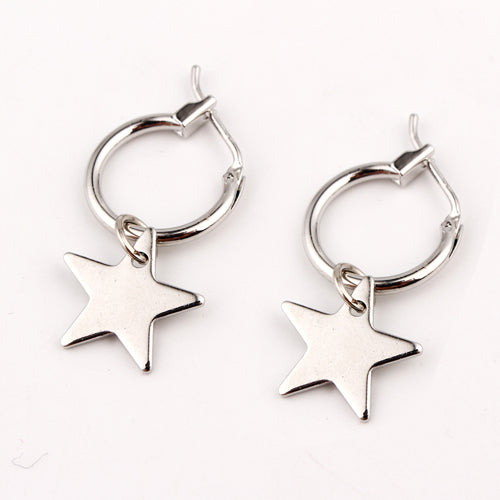 European Endless Circle Hoop Earrings Handmade Silver Gold Color Simple Star Earring For Women Men Chic Bijoux Jewelry Charms