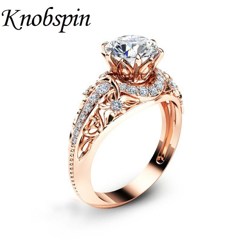 European Fashion Plated Rose Gold Color Zirconia Flower Ring for Women Wedding Engagement Anniversary Rings Jewelry Gifts anel