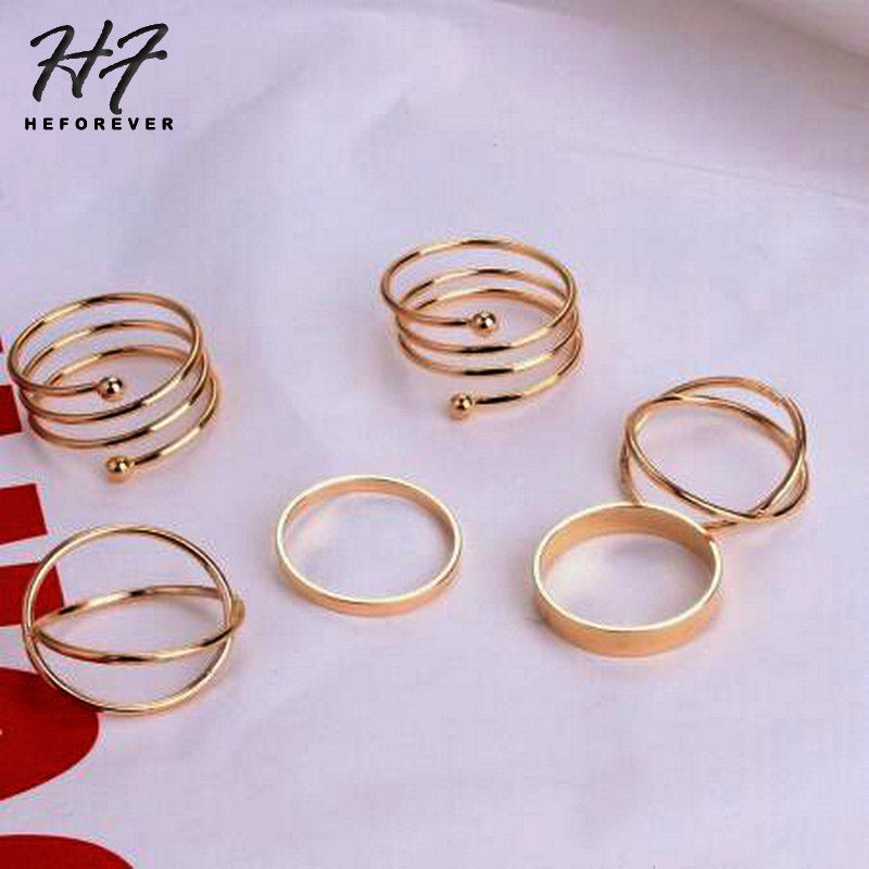 European Hyperbole Simple Design Midi Rings for Women Silver Gold Color 6PCS Set Knuckle Rings Gift for Party KB149 KB150