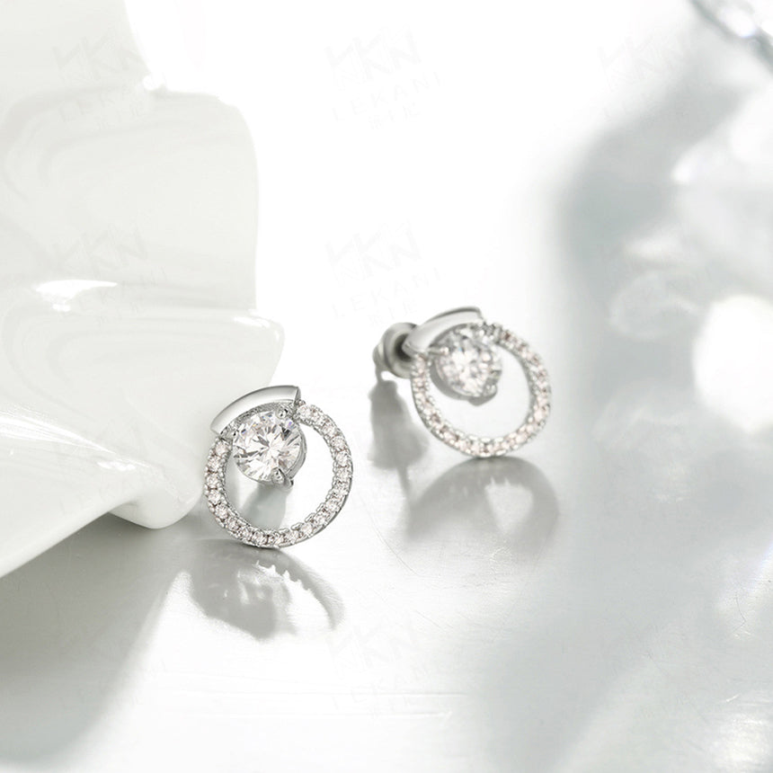 European and American 925 Sterling Silver Alloy Diamond Stud Earrings for Women Fine Jewelry Cute 18K Rose Gold Geometric Type