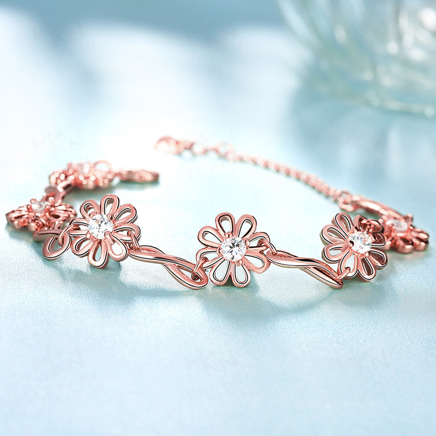 European and American Creative Zircon Bracelets for Women Hot 14K Rose Gold Fine Jewelry Hand Ornament Flowers and Plants Style