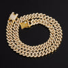 European and American  12mm Bar Cuban Chain Men's Necklace with Gold-plated Full Diamonds Rapper Hip-hop Male Choker Jewelry