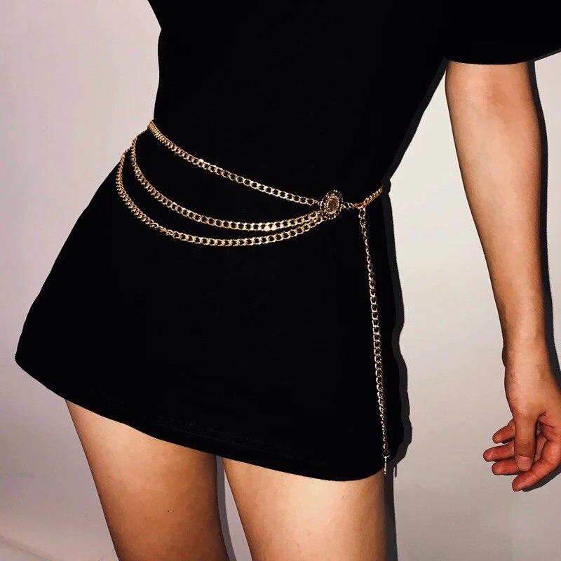 European and American Pearl Rhinestone multi-layer waist chain tassel dress decoration chain female sexy body chain metal waist