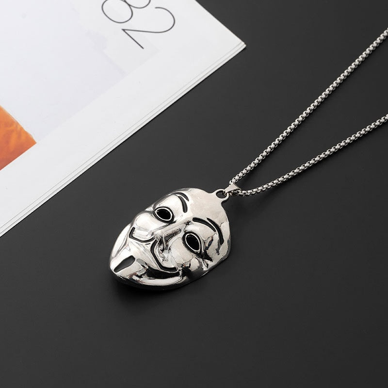 European and American V-shaped vendetta team mask avatar pendant hip hop titanium steel necklace accessories bodyguard couple