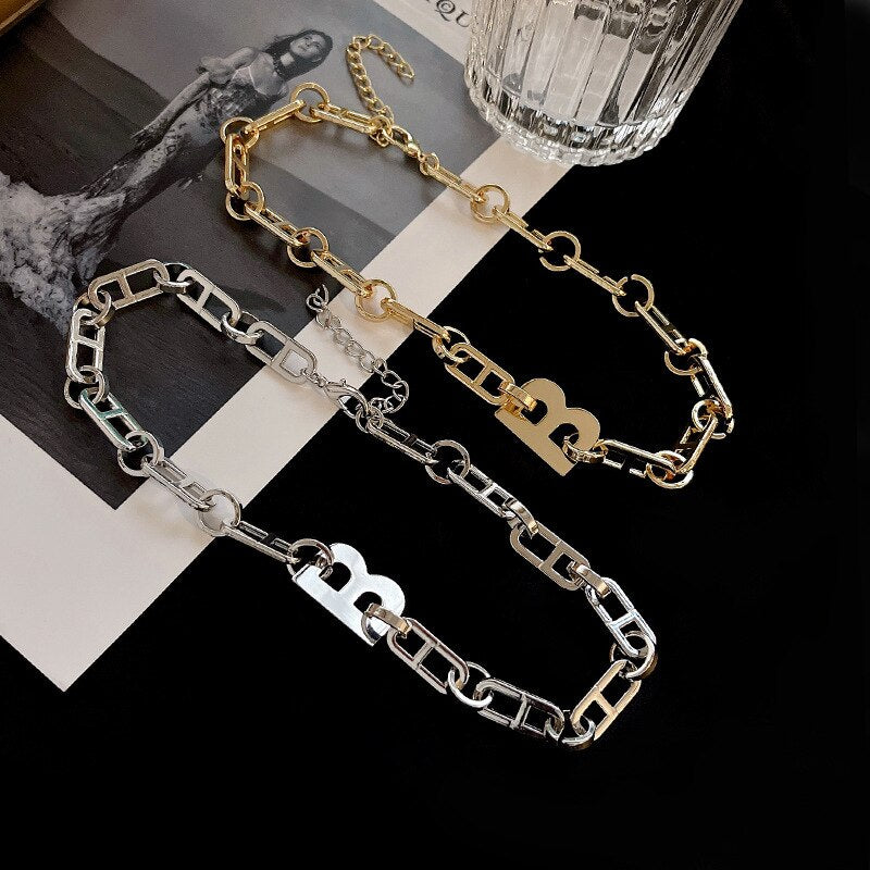 European and American cold wind necklace simple pendant lucky letter B temperament personality 2021 clavicle chain female