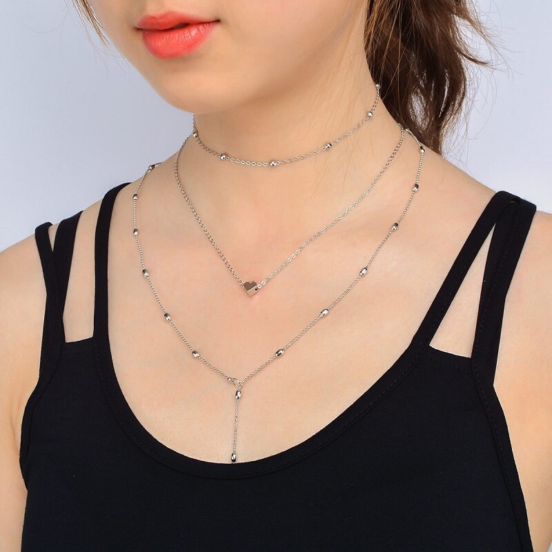 European and American multi-storey street ssexy necklace set with peach pearl pendant necklace