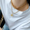 European and American heavy industry metal chain hip hop round brand Pendant Necklace exaggeration female clavicle chain