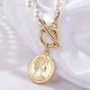 European and American artificial pearl coin pendant necklace creative retro simple collarbone chain