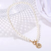 European and American artificial pearl coin pendant necklace creative retro simple collarbone chain