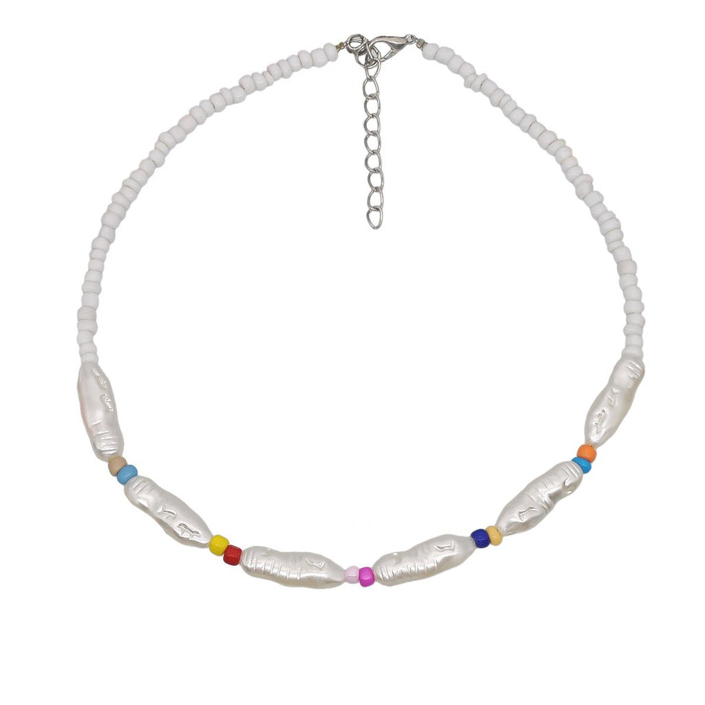 European and American heart love letter jewelry pearl necklace female bohemian color rice bead neck clavicle chain