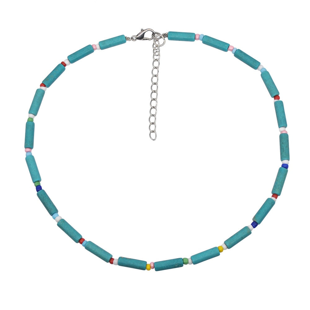 European and American heart love letter jewelry pearl necklace female bohemian color rice bead neck clavicle chain