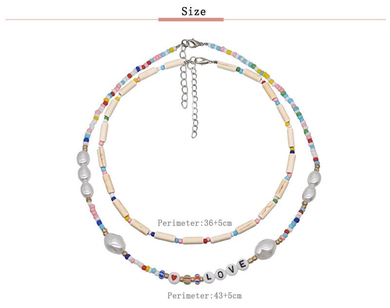 European and American heart love letter jewelry pearl necklace female bohemian color rice bead neck clavicle chain