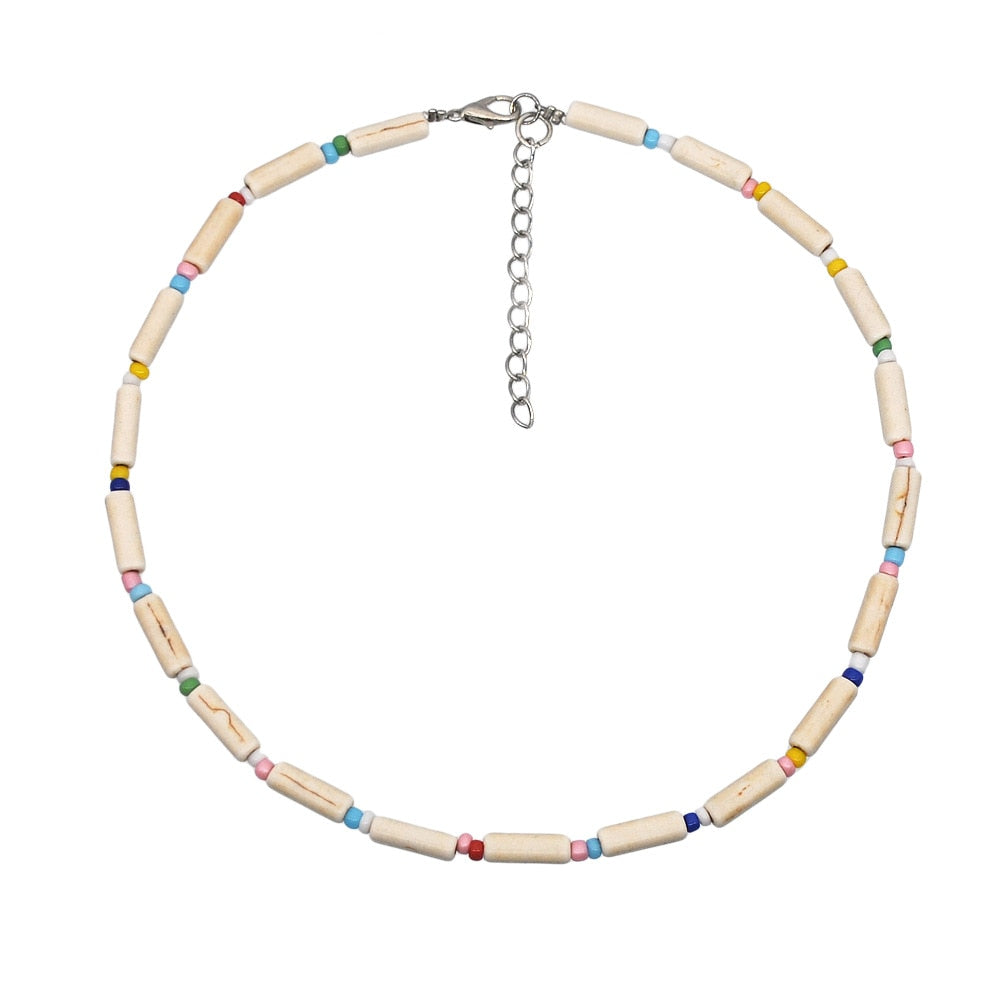 European and American heart love letter jewelry pearl necklace female bohemian color rice bead neck clavicle chain