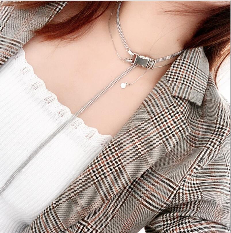 European and American personality street car girl cool minimalist buckle tassel adjustable double layer advanced clavicle chain