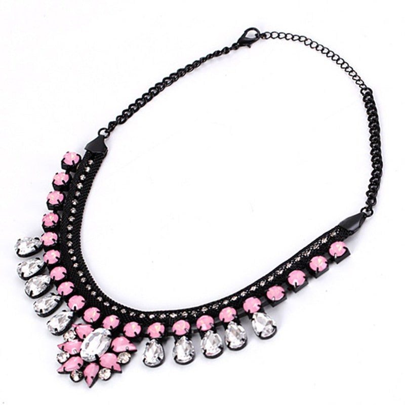 European and American popular manufacturers selling big women chain thick pink gem crystal pendant necklace for women #N020