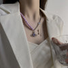 European and American purple romantic love pearl necklace female niche design pure desire collarbone chain