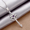 European and American style Creative Fashion Blue Zircon Key Fine Chain Necklace Fine Jewelry Accessories 925 Sterling Silver