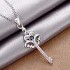 European and American style Creative Fashion Blue Zircon Key Fine Chain Necklace Fine Jewelry Accessories 925 Sterling Silver