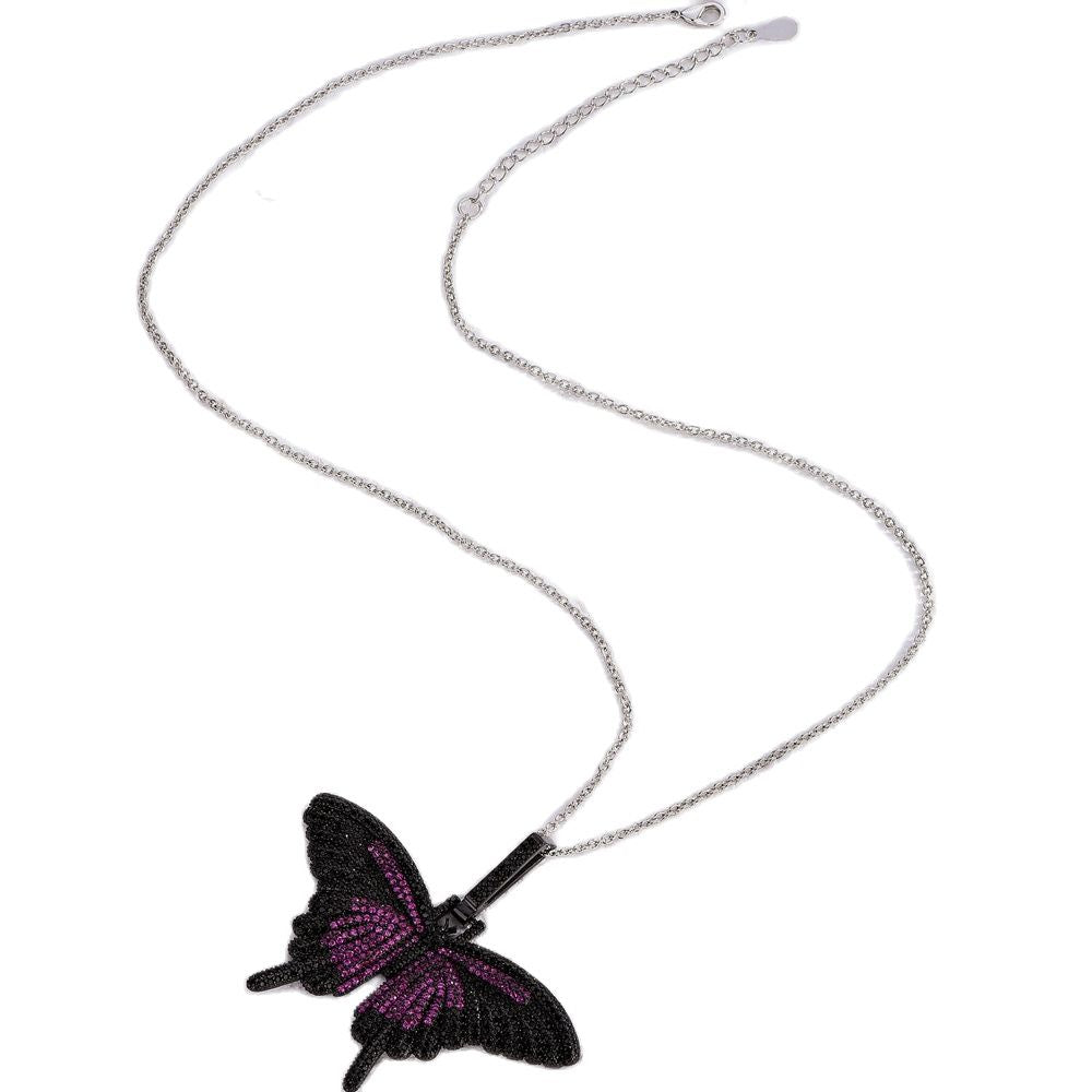 European and American women hip-hop exaggerated butterfly full-set zircon black gold-plated color diamond small  necklace