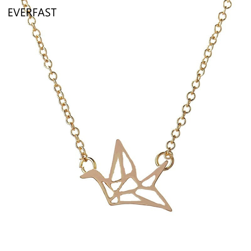 1pc Hollow Bird Swallow Pendant Necklace Simple Origami Crane Jewelry For Women