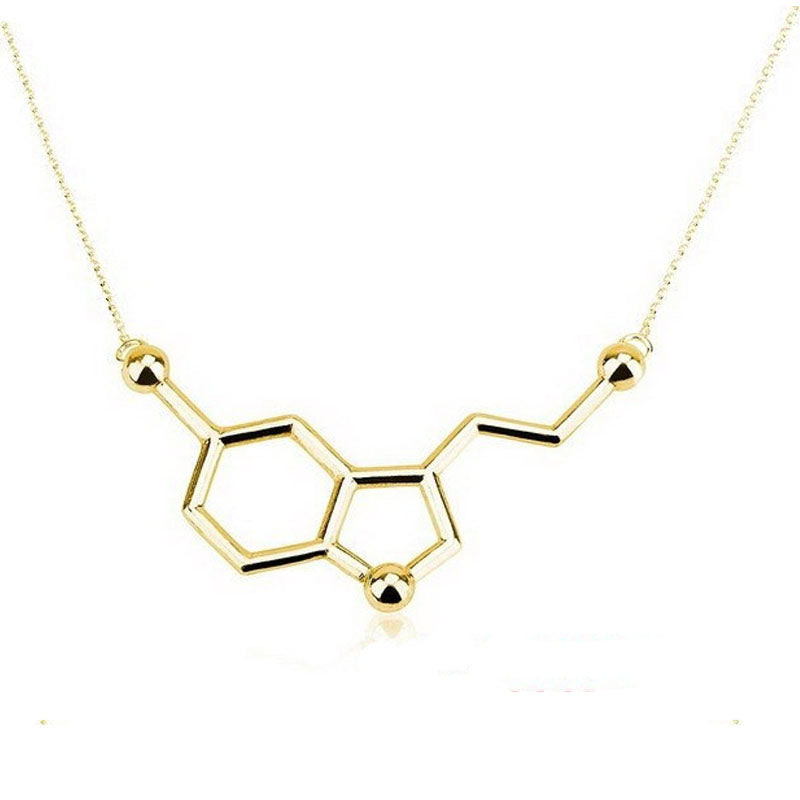 1pc Hope Happiness Serotonin Molecule Pendant Necklace Gold Silver Plated Long Link Chain Anime Women Love Necklaces