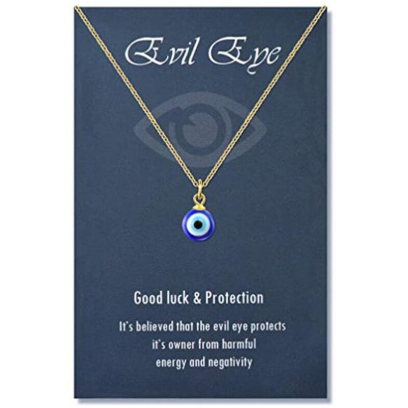 Evil Eye Chain Necklace Blue Eyes Amulet Pendant Necklace Ojo Turco Kabbalah Protection Delicate Jewelry Gift for Women Girls
