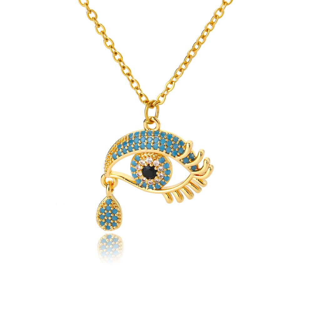 Evil Eye Cubic Zirconia Necklace For Women Stainless Steel Crystal Pendant Necklaces Gold Color Choker Weddding Couple Jewerly