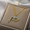 Evil Eye Cubic Zirconia Necklace For Women Stainless Steel Crystal Pendant Necklaces Gold Color Choker Weddding Couple Jewerly