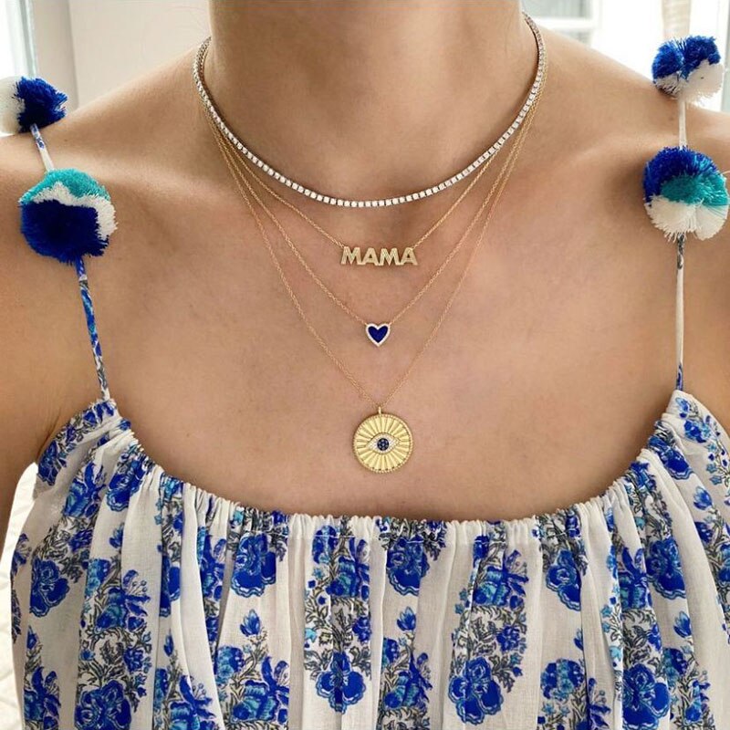 Evil Eye Necklace For Women Men Gold Color Blue CZ Pendant Necklaces Charm Goth Crystal Jewelry Birthday Gift collier femme