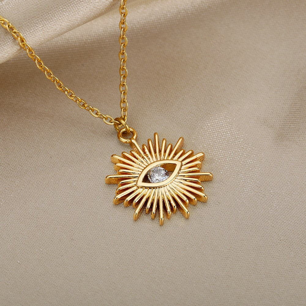 Evil Eye Necklace For Women Stainless Steel Gold Color Turkish Eye Pendant Necklaces Vintage Lucky Wedding Jewelry Couple Gift