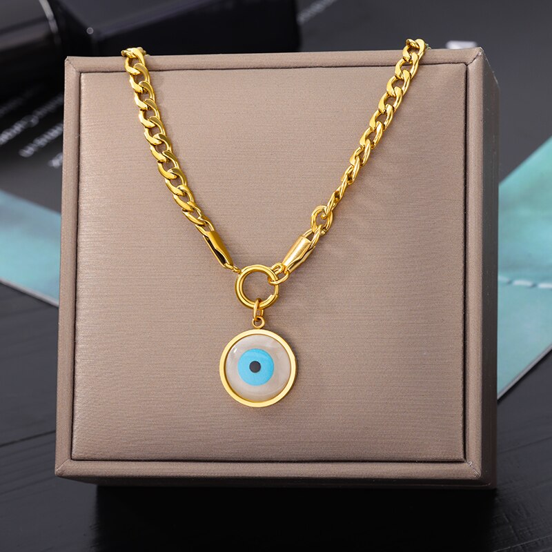 Evil Eye Necklace for Women Stainless Steel Gold Color Feather Pendants Necklaces 2023 Trend Aesthetic Jewelry collares