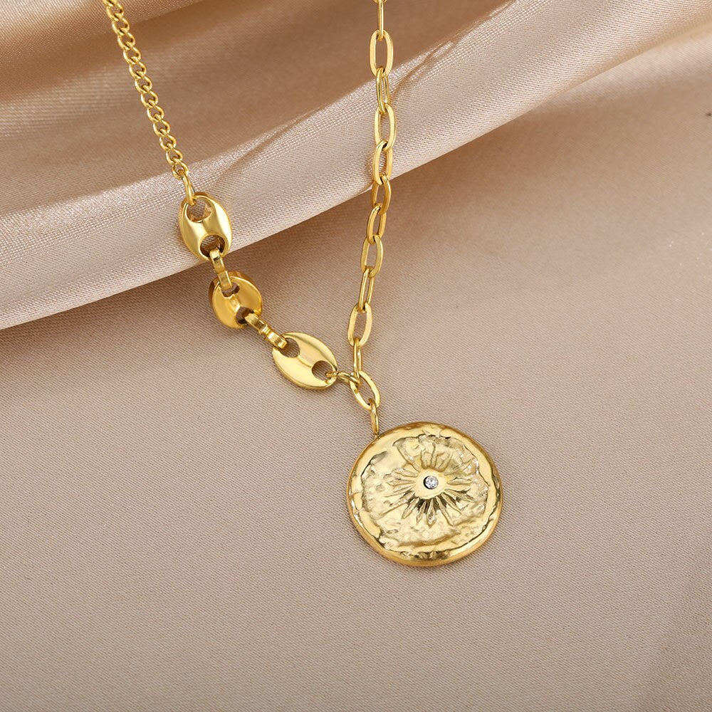 Evil Eye Pendant Necklace For Women Stainless Steel Coffee Bean Chain Necklaces Lucky Choker Vintage Classic Goth Jewelry colar