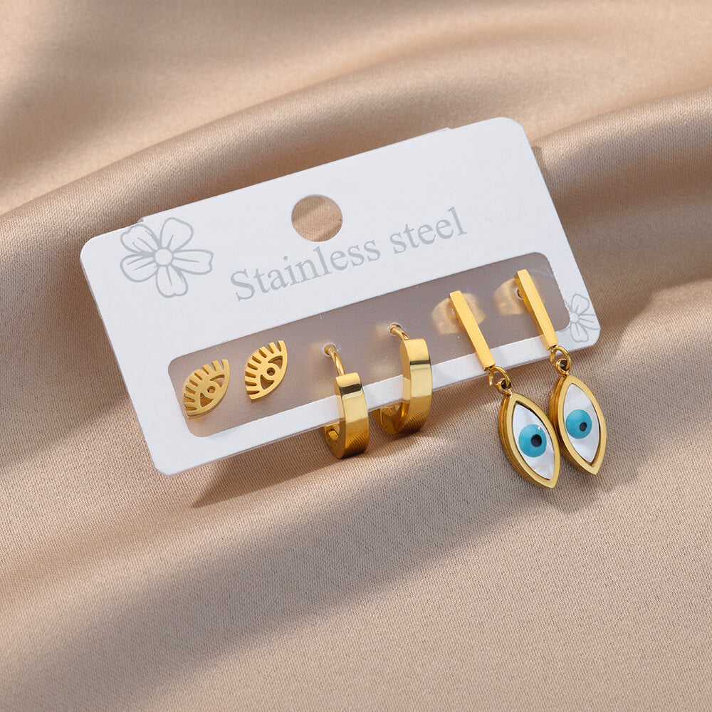 Evil Eye Stud Earrings for Women Gold Plated Butterfly Stainless Steel Earrings Set Zircon Couple Wedding Jewelry Christmas Gift