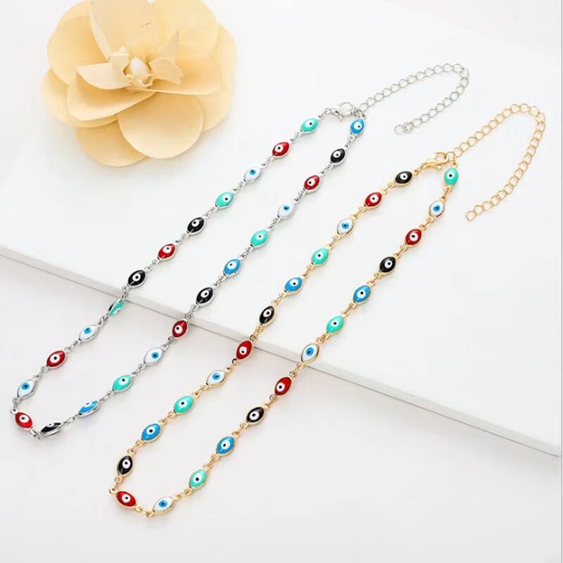 Evil Eyes Multilayer Necklaces For Women Bohemian Vintage Devil Sweater Chain Necklaces Choker Beads Party Jewelry