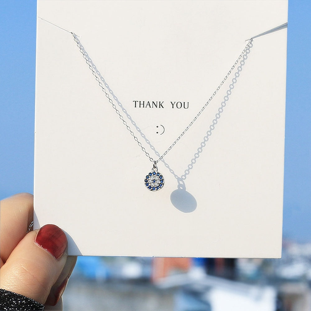 Evil Turkish Eye Necklace For Women Blue Crystal Silver Color Necklace Rose Gold Thin Chain Dainty Necklace Choker Lucky Jewelry
