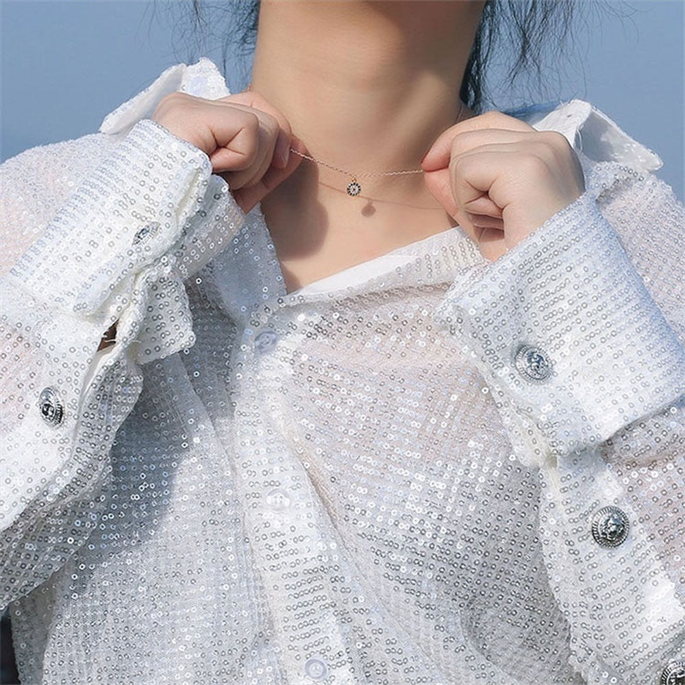 Evil Turkish Eye Necklace For Women Blue Crystal Silver Color Necklace Rose Gold Thin Chain Dainty Necklace Choker Lucky Jewelry