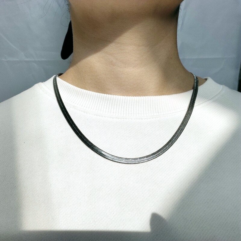 Exaggerated Wild Snake Bone Flat Chain Blade Chain Hip Hop Gold Men and Women Titanium Steel Necklace Jewelry