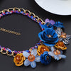 Exaggerated Handmade Colorful Crystal Flower Necklace Retro Women Collar Clavicle Chain Choker Bib Statement Necklace Accessory
