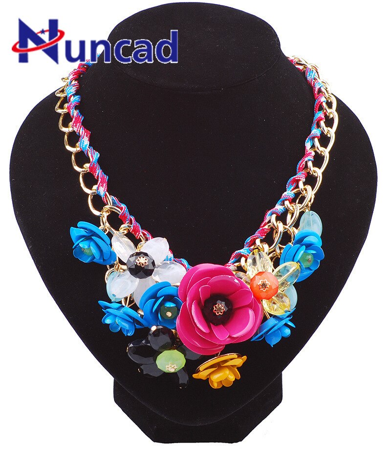 Exaggerated Handmade Colorful Crystal Flower Necklace Retro Women Collar Clavicle Chain Choker Bib Statement Necklace Accessory