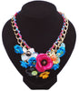 Exaggerated Handmade Colorful Crystal Flower Necklace Retro Women Collar Clavicle Chain Choker Bib Statement Necklace Accessory