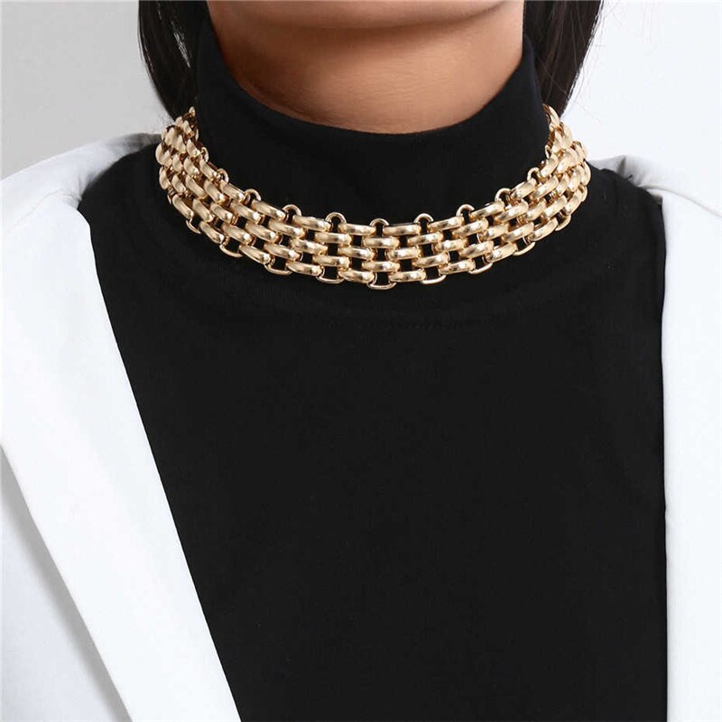 Exaggerated Solid Color Metal Chunky Sweater Chain Necklace 2021 Trend  Punk Alloy Necklace for Women Men Girls Teens