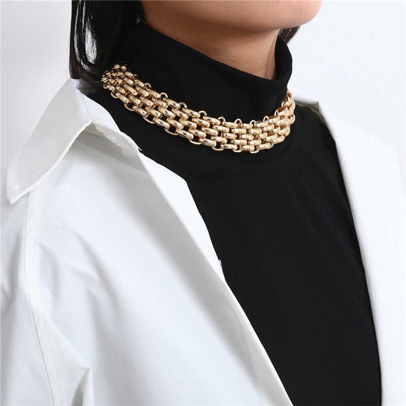 Exaggerated Solid Color Metal Chunky Sweater Chain Necklace 2021 Trend  Punk Alloy Necklace for Women Men Girls Teens
