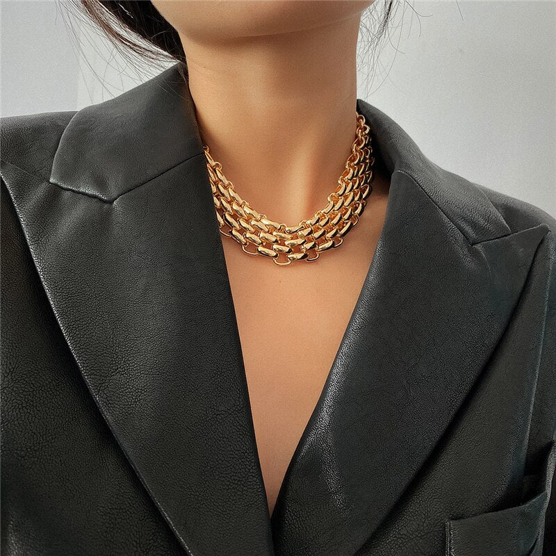 Exaggerated Solid Color Metal Chunky Sweater Chain Necklace 2021 Trend  Punk Alloy Necklace for Women Men Girls Teens