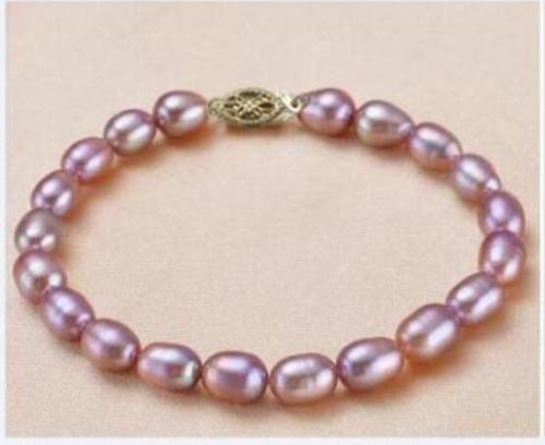 Excelent AAA 9-10MM purple south sea natural pearl Bracelets 7.5-8 14k/20 gold
