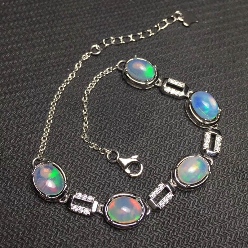 Excellent brilliance opal silver bracelet for woman 6mm*8mm natural opal bracelet 925 sterling silver opal jewelry for party
