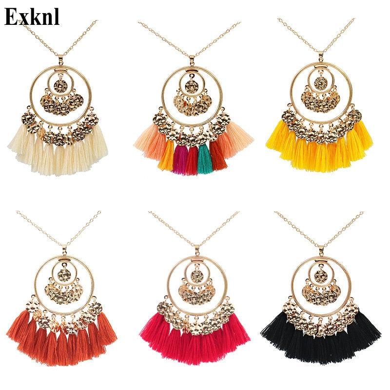 Exknl Collar Long Tassel Ethnic Pendant Necklace Coin Vintage Gold Color For Women Necklaces & Pendants 2021 Jewelry