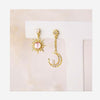 Explosion models 925 sterling silver asymmetric star moon pearl topaz powder crystal Korean temperament earrings female J0164